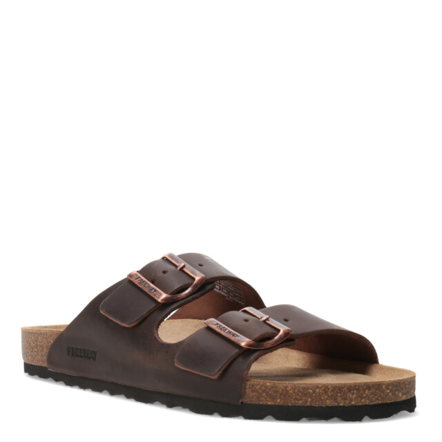 Sandalia de Hombre Freeway Casual 2 Hebillas Marrón Chocolate (Cuero Graso)