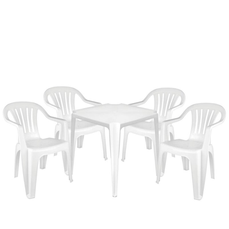 Juego de jardín Mesa + 4 sillas con apoya brazos BLANCO