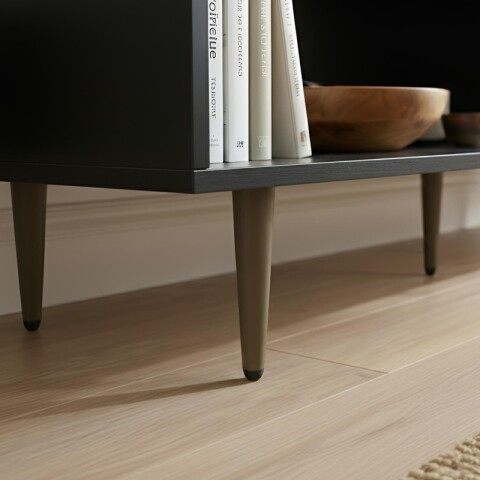 Mueble Rack de Tv PADUA de Piso con Puerta y Estantes 136 cm de Ancho - Negro / Freijo Mueble Rack de Tv PADUA de Piso con Puerta y Estantes 136 cm de Ancho - Negro / Freijo