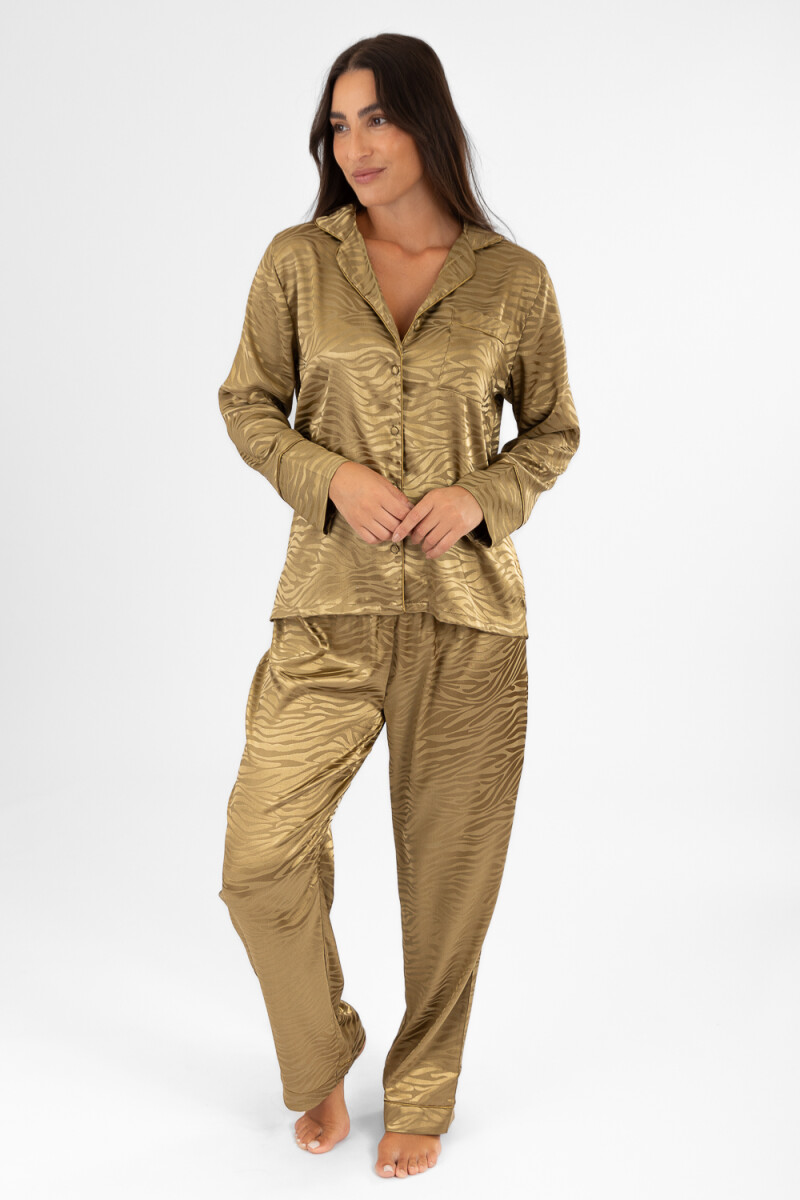 Pijama satin jacquard Mostaza