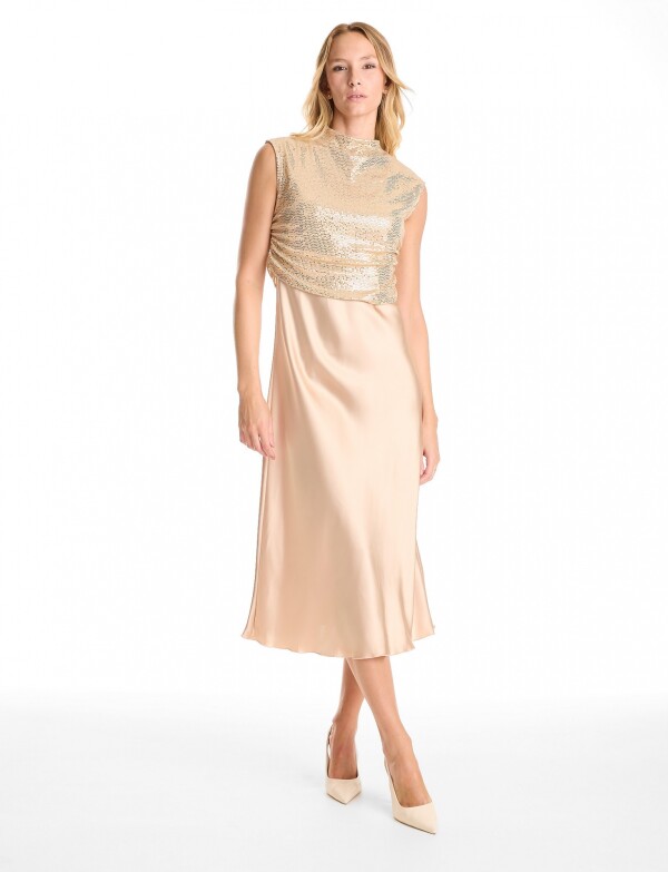 Vestido Noche Midi Satinado Con Top De Lentejuelas DORADO