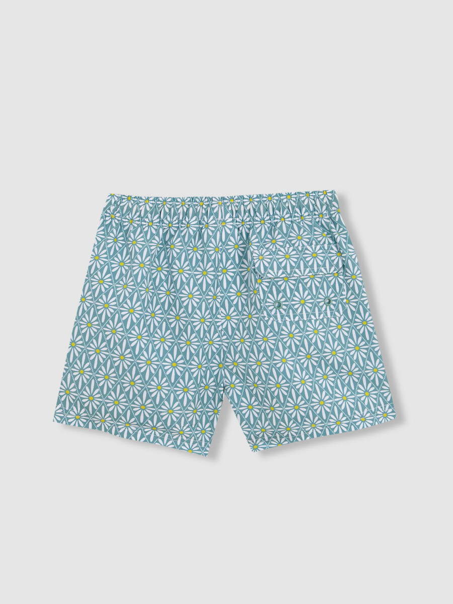 Bañador Estampado De Flor Geometrica Azul Claro