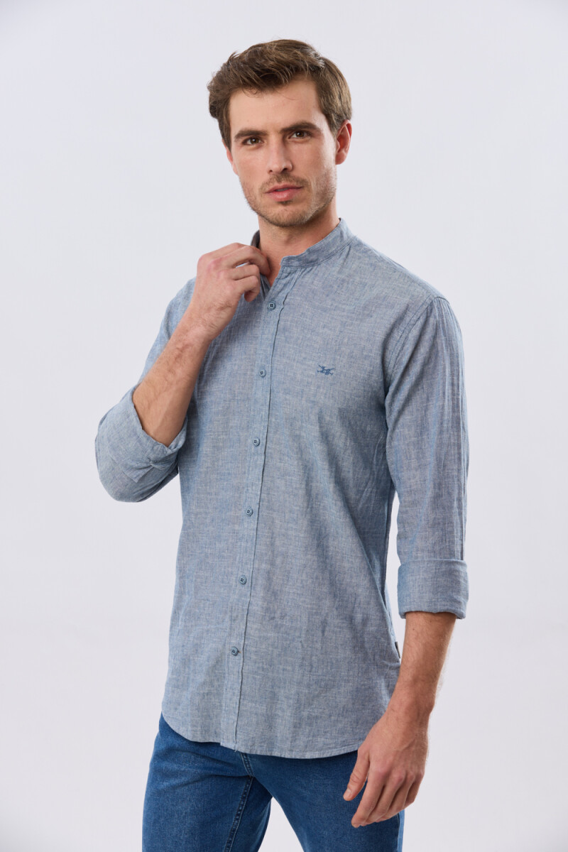 CAMISA LISA DE LINO CUELLO MAO - Denim 