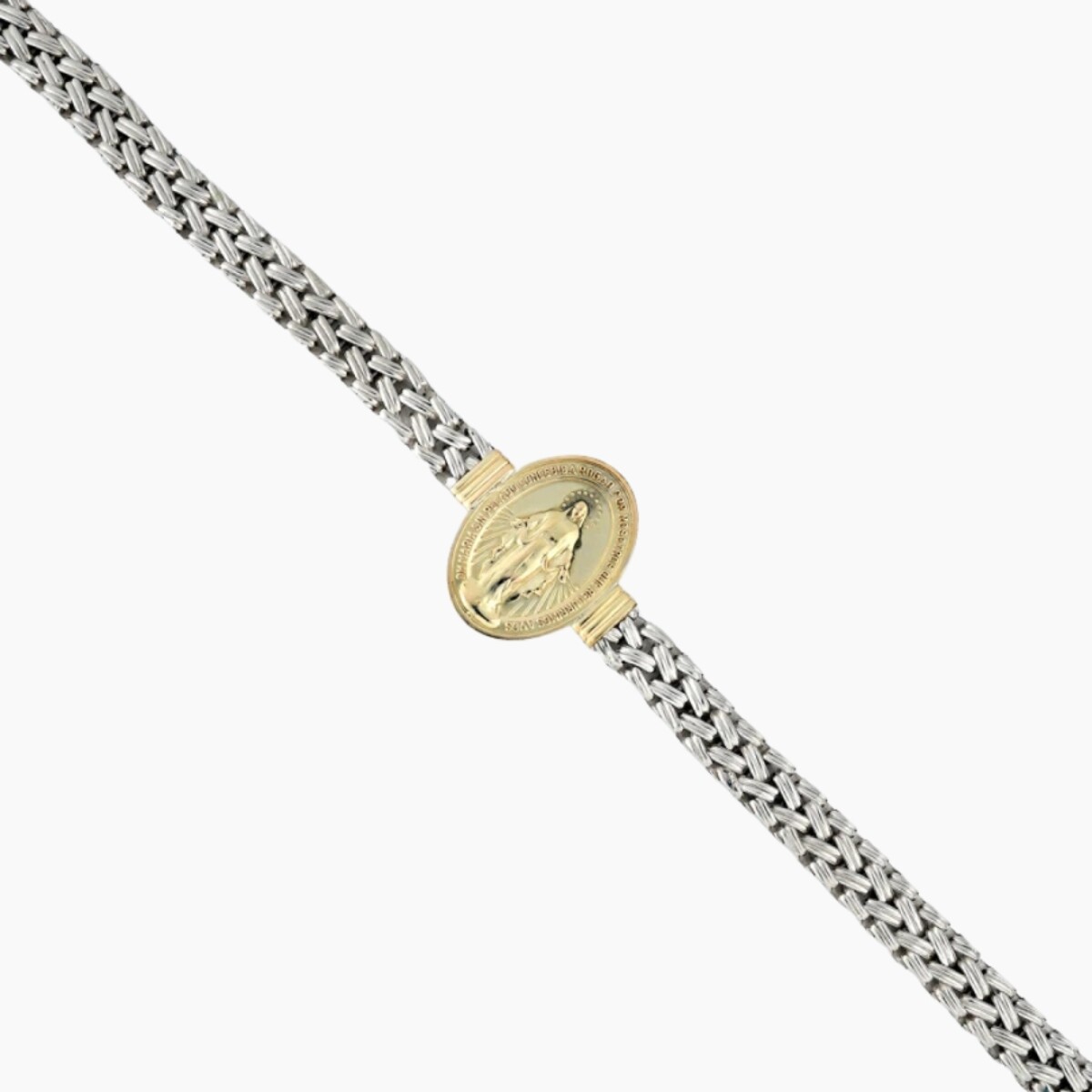 Pulsera En Plata 925 Y Oro Con Imágen De Virgen Milagrosa 