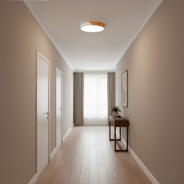 Plafón Led Techo 30cm Metal Madera Luz Fría 24w Moderno Ax Color Blanco