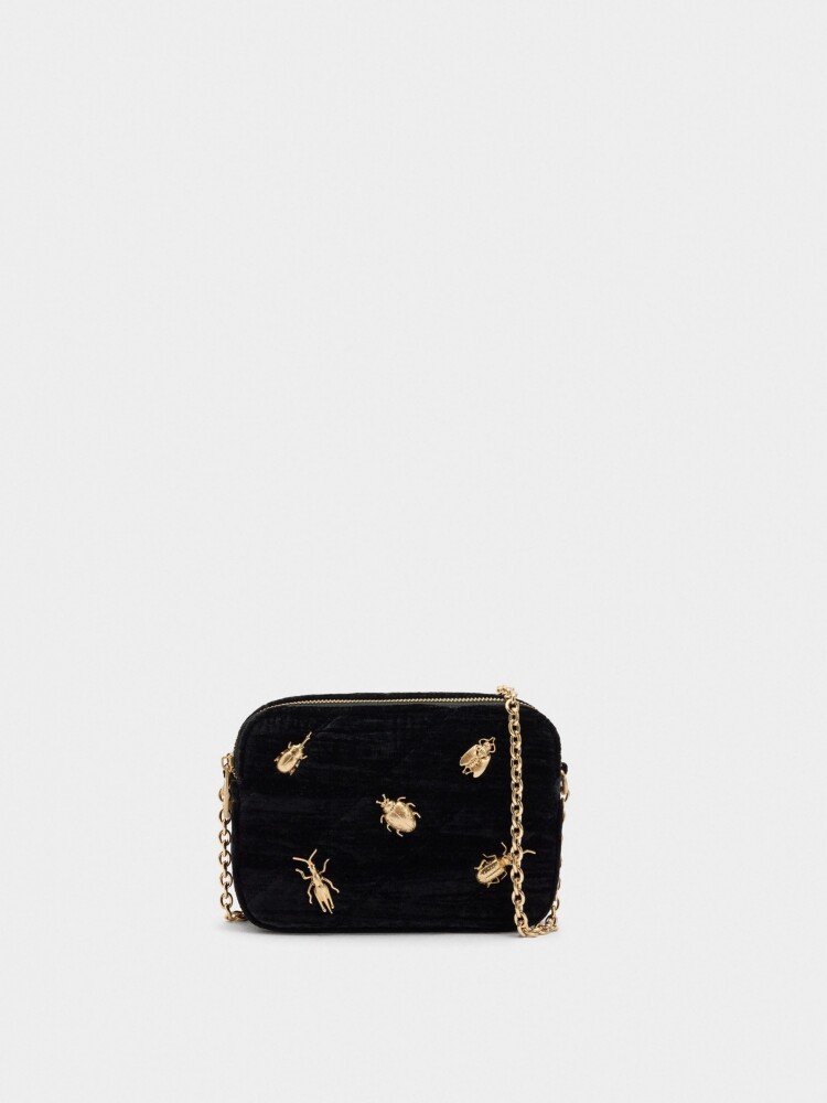 Bolso De Fiesta Aterciopelado Con Insectos negro