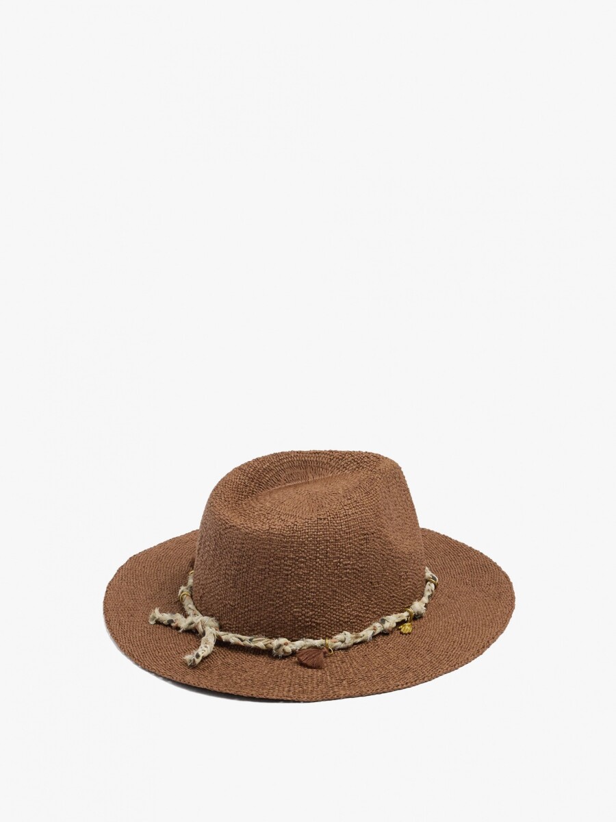 Sombrero Efecto Rafia Con Cordón Y Charms marron
