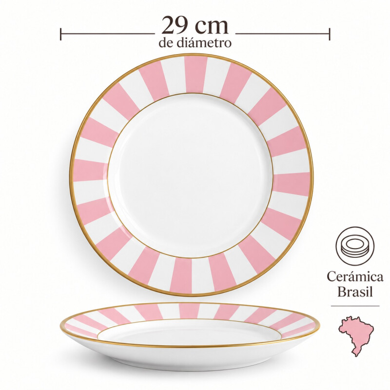 Juego de 6 Platos Llano de Ceramica Alleanza 29cm Stripe Rosa Juego de 6 Platos Llano de Ceramica Alleanza 29cm Stripe Rosa