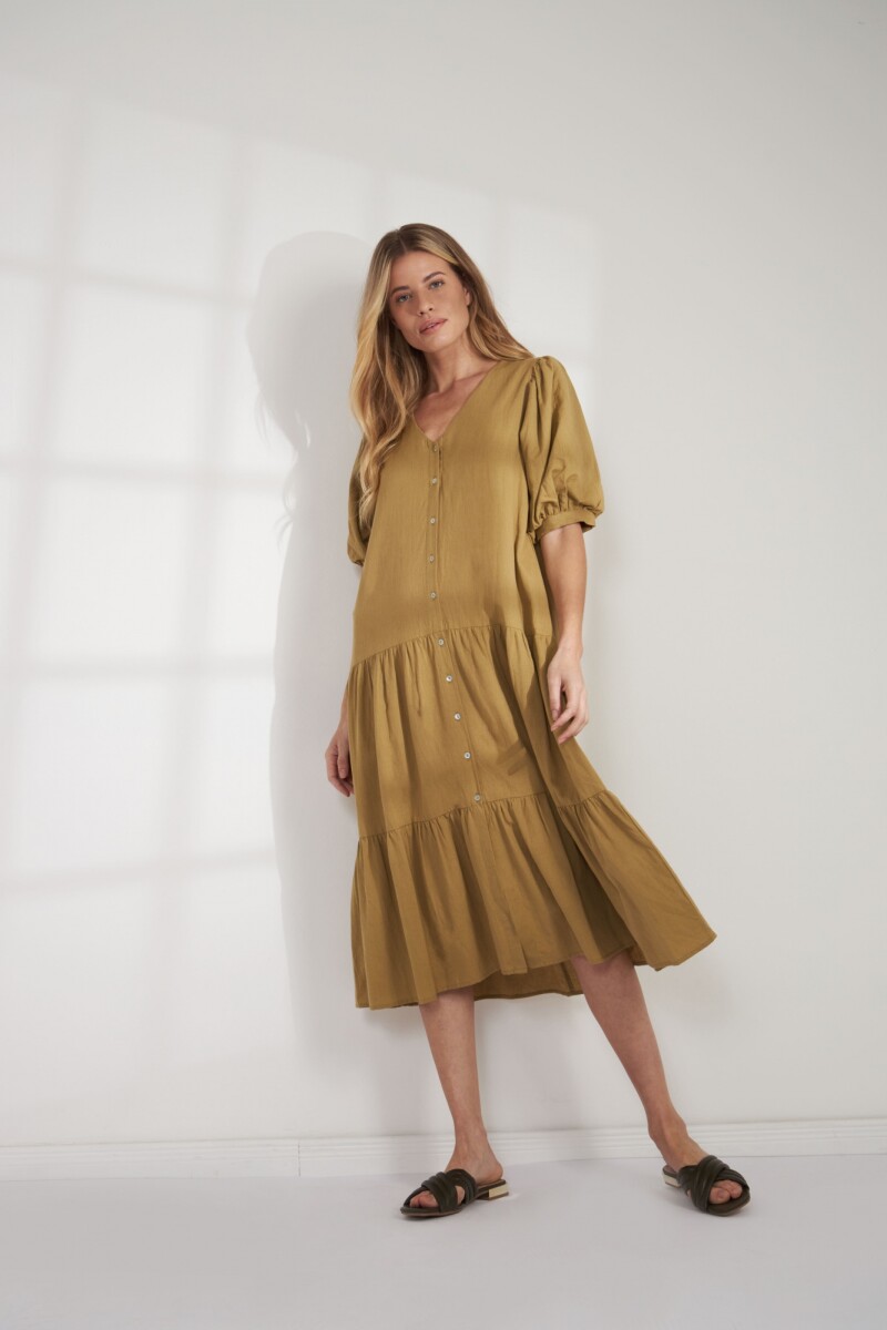 Maxi vestido manga balloon verde musgo
