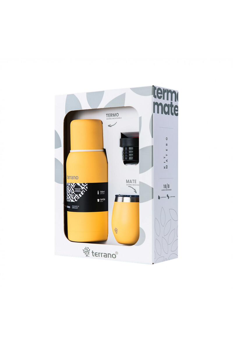 KIT V1 TERMO CLASICO 750ML SIN MANIJA TERRANO KIT V1 MATE + TERMO CLASICO 750ML AMARILLO PASTEL