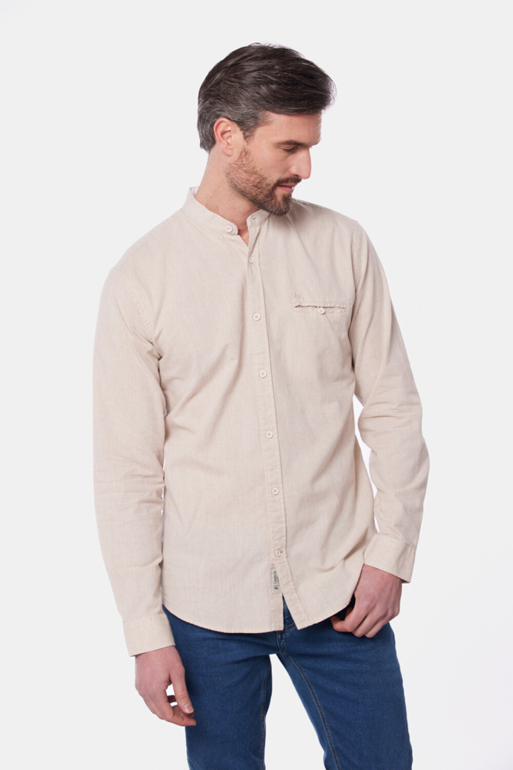 CAMISA DE LINO CUELLO MAO Beige