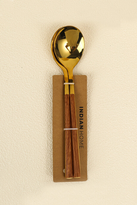 Cuchara Mango Efecto Madera, Set 2pcs Dorado