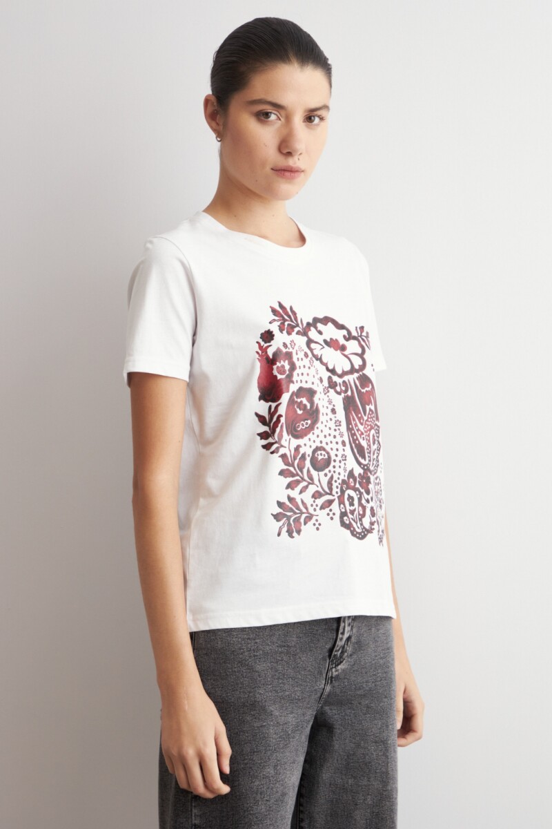 Remera estampa Damasco floral blanco