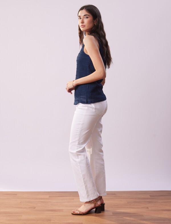 Blusa Escote Crochet AZUL