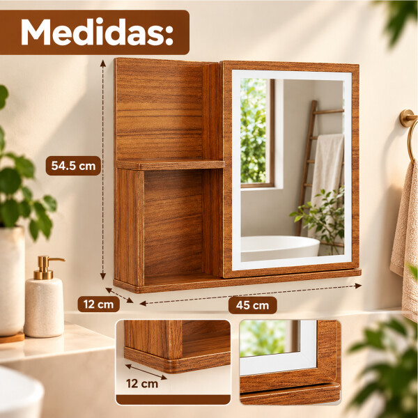 Espejo Botiquín Led Movi 45 Cm X 55 Cm Esh0072 ESPEJO BOTIQUIN LED MOVI MARRON ESH0072