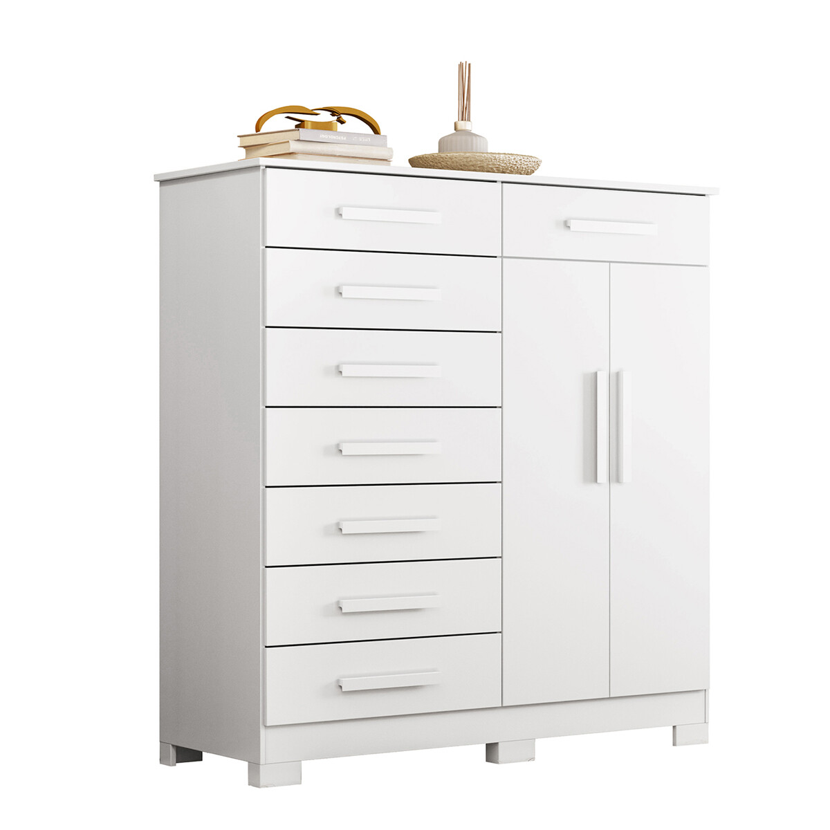 CÓMODA CAJONERA GUARDARROPA 8 CAJONES 2 PUERTAS - BLANCO 