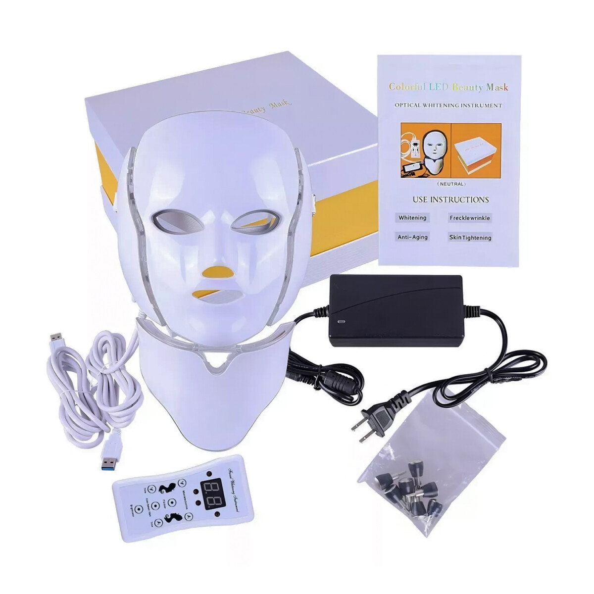 - Máscara Led + Cuello 7 Colores Fototerapia - MASCARA FACIA LED 7 COLORES VAR630 
