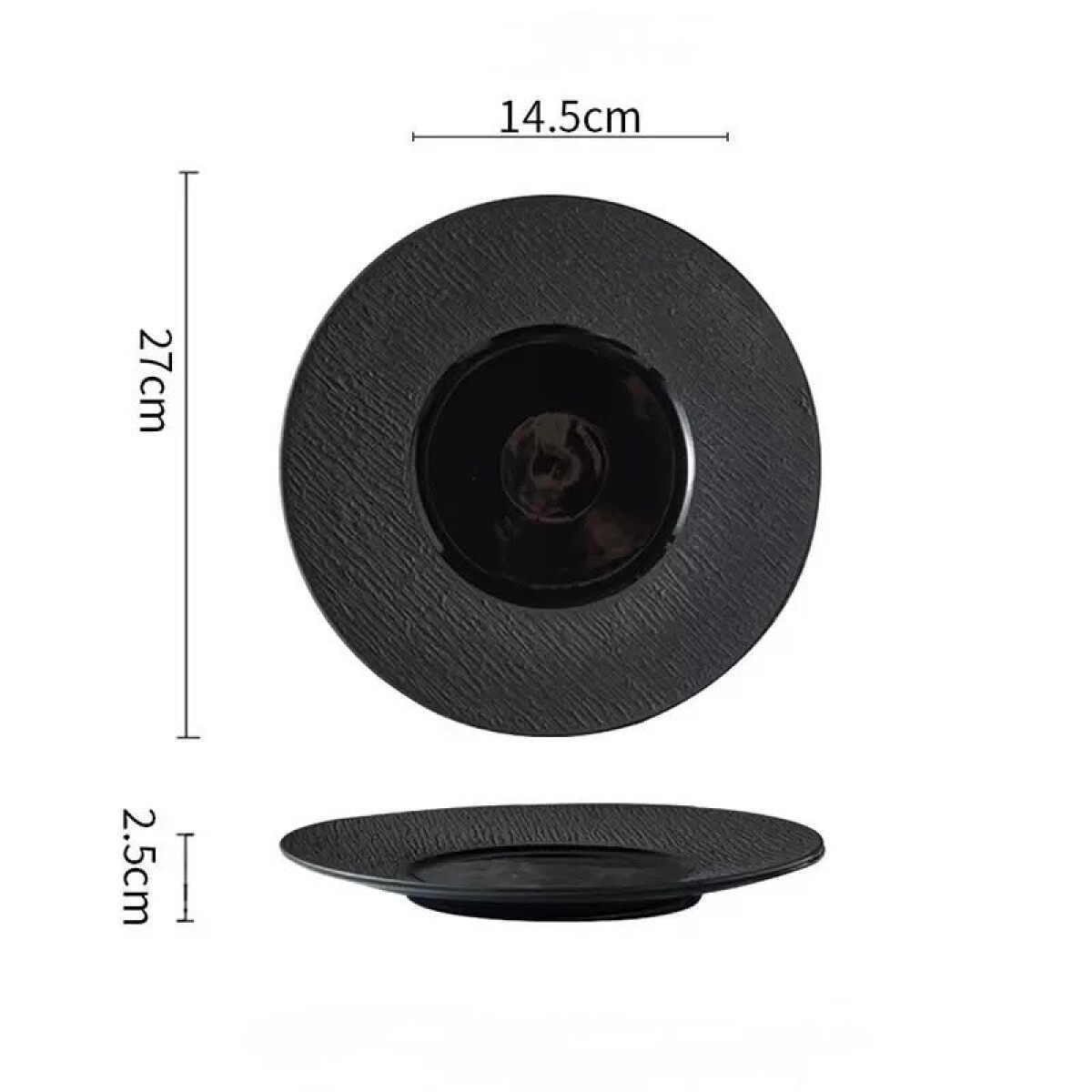Plato Cerámica Negra - Línea Black Stone – Ø27 x 2.5 cm 