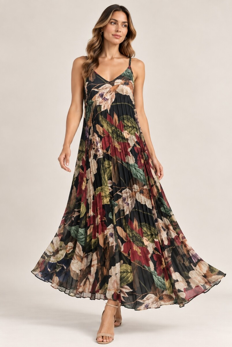 VESTIDO PLISADO - NEGRO 