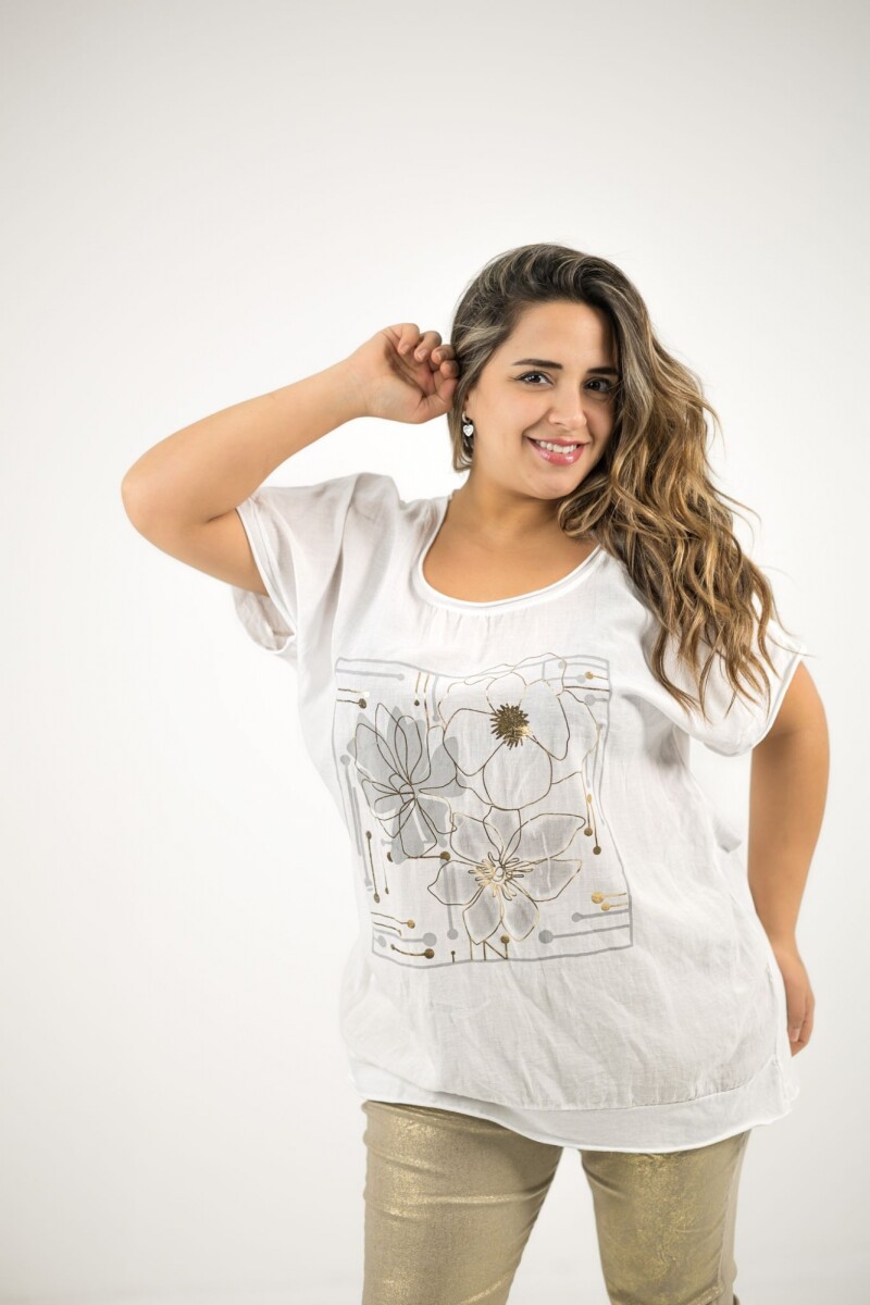 Blusa de algodón y lino - Blanca 