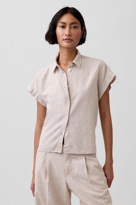 Camisa Lino Marga Corta Mujer Flax Linen