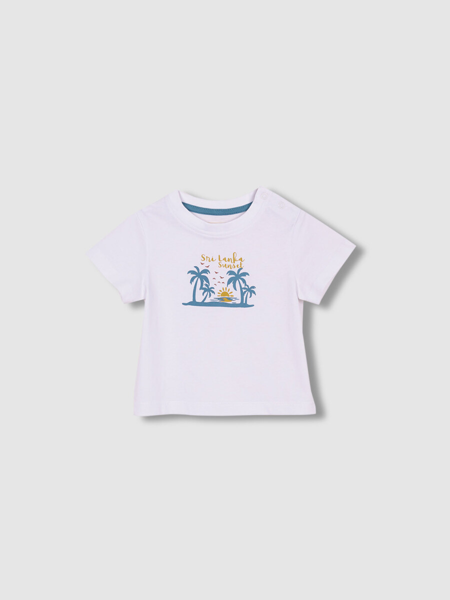 Camiseta Blanca Con Estampado Palmeras Blanco