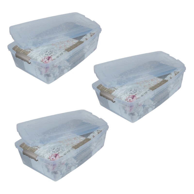Set x3 Caja organizadora baja 30lt TRANSPARENTE