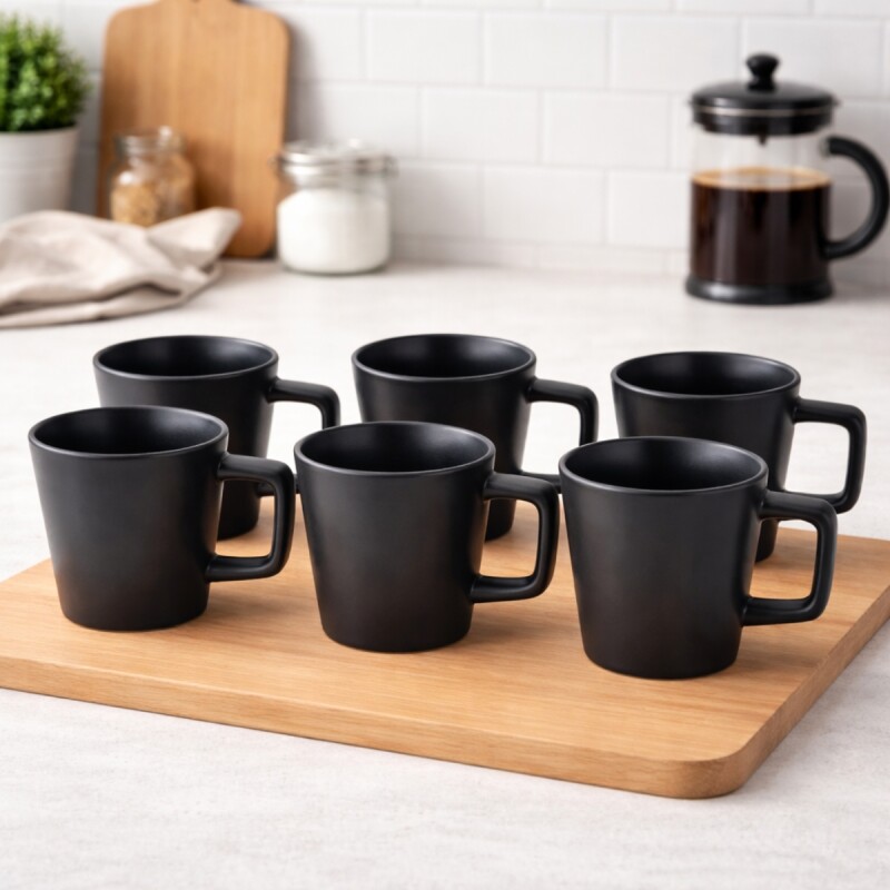 Set x6 Taza de asa recta en cerámica 325ml TOKIO NEGRO
