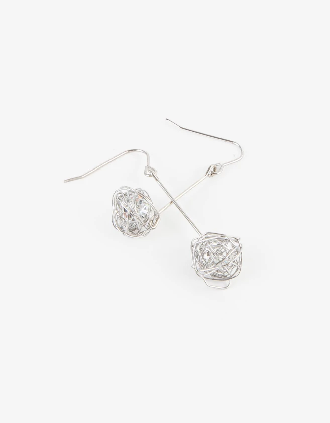 Aros Colgantes Largos De metal Aros Colgantes Bolita - Plateado