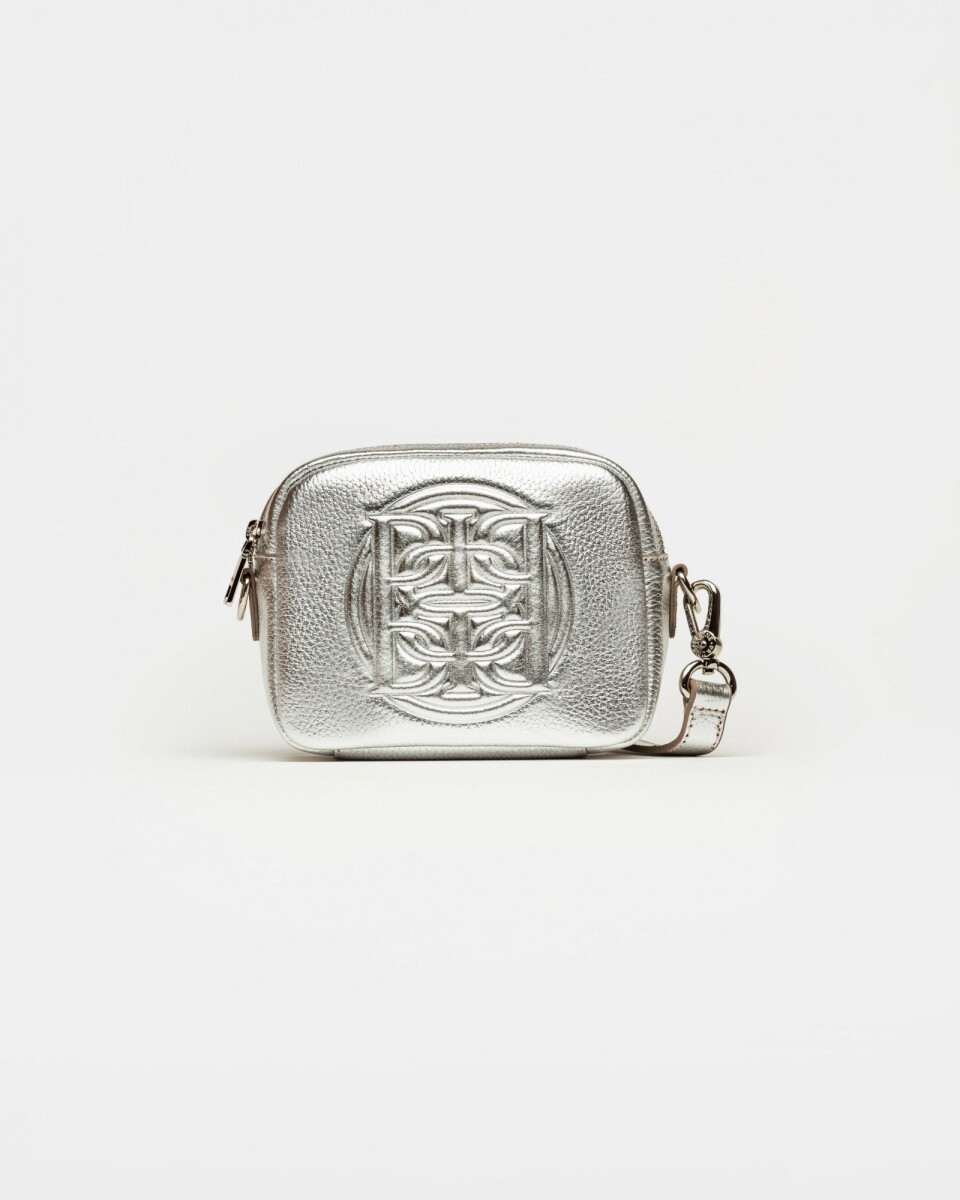Bandolera Eterial en cuero graneado metalizado - Plata 