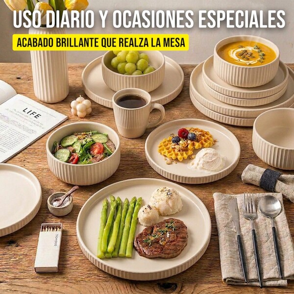 Juego De Vajilla Set Completo de 16 Piezas Lujan Ceramica Moderno IMBACK Color Beige Juego De Vajilla Set Completo de 16 Piezas Lujan Ceramica Moderno IMBACK Color Beige