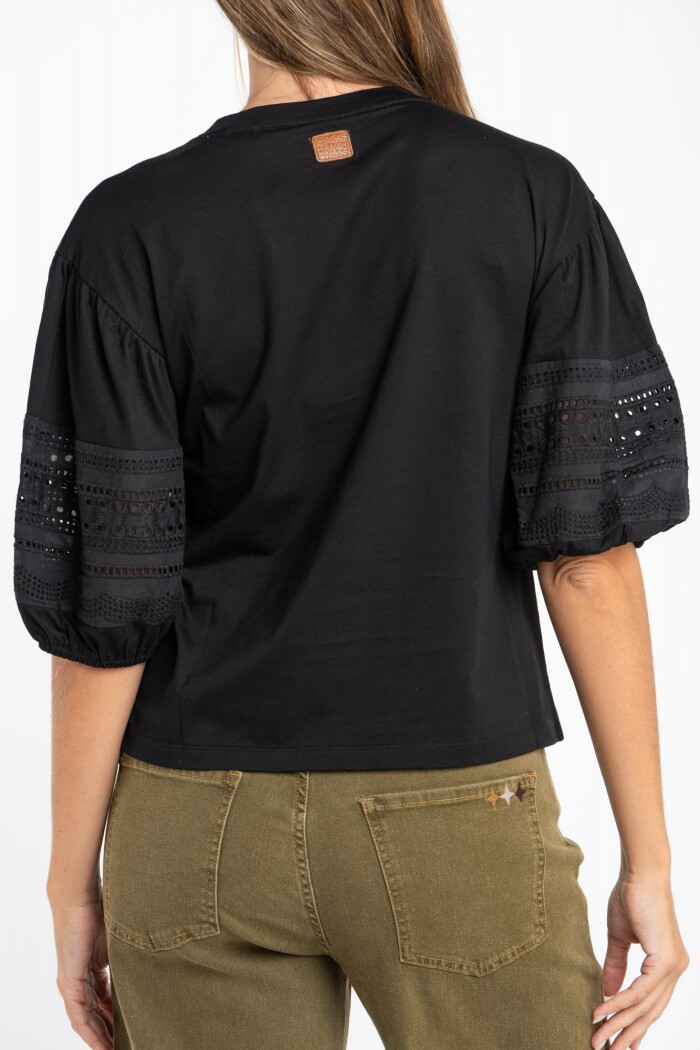 Remera Algodón Combinada Negro