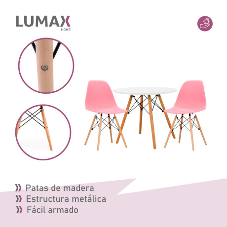 Juego de comedor Con Mesa Circular de 80cm + 2 Sillas Eames Rosa