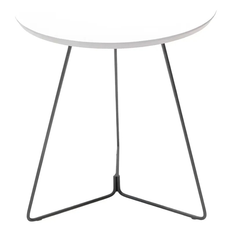 MESA LATERAL REDONDA - TAPA DE MADERA COLOR BLANCO Y PIE EN METAL GRAFITO MESA LATERAL REDONDA - TAPA DE MADERA COLOR BLANCO Y PIE EN METAL GRAFITO