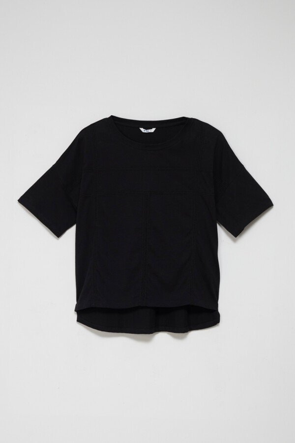 Camiseta manga corta con broderie Negro