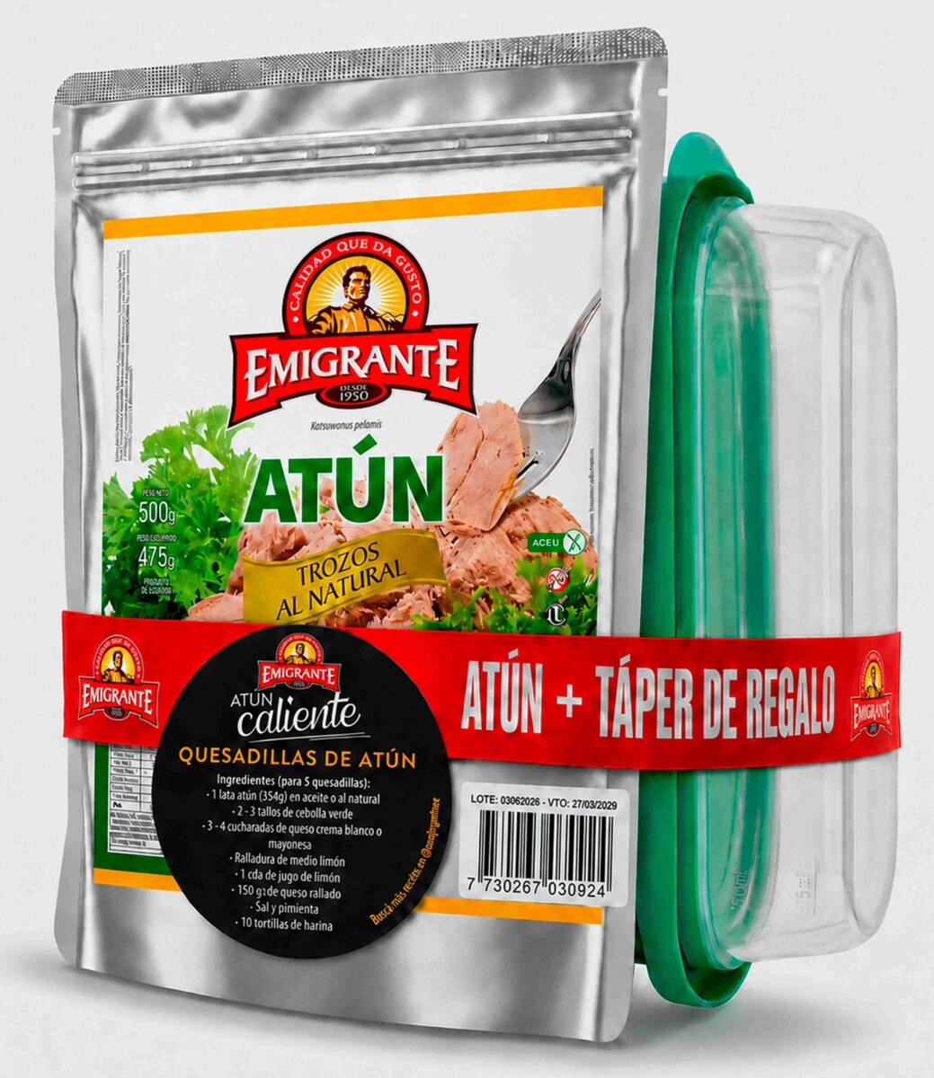 ATUN TROZOS EMIGRANTE 500G NATURAL + TUPPER 