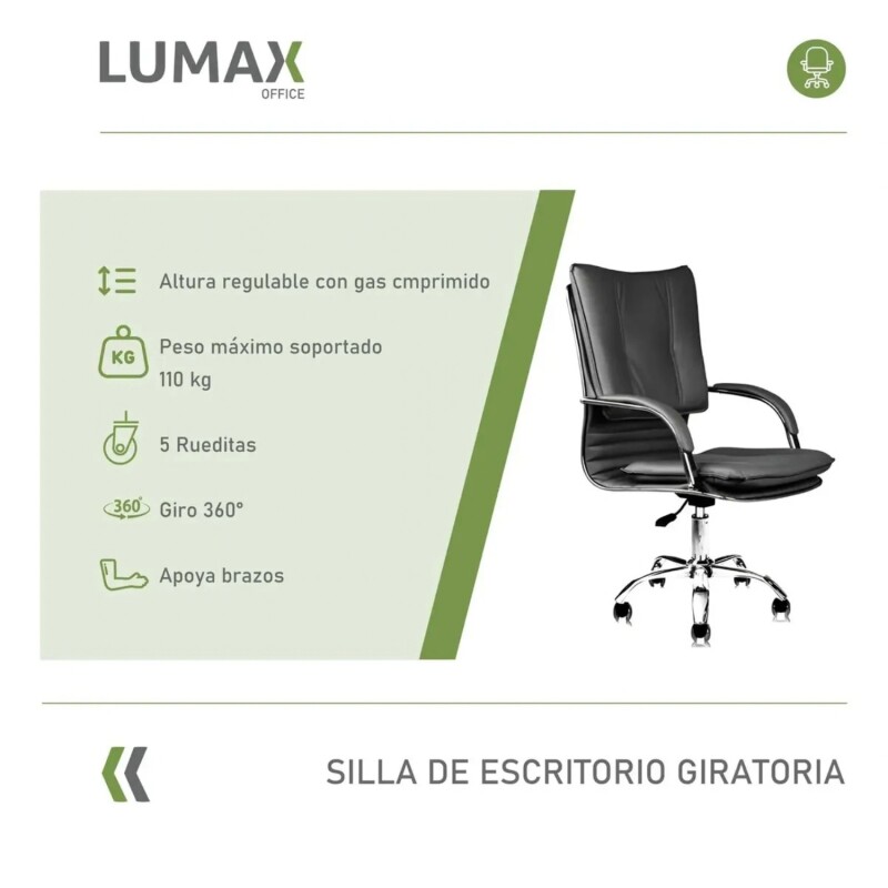 Silla de Escritorio Oficina Giratoria Lumax Donna en EcoCuero Negro