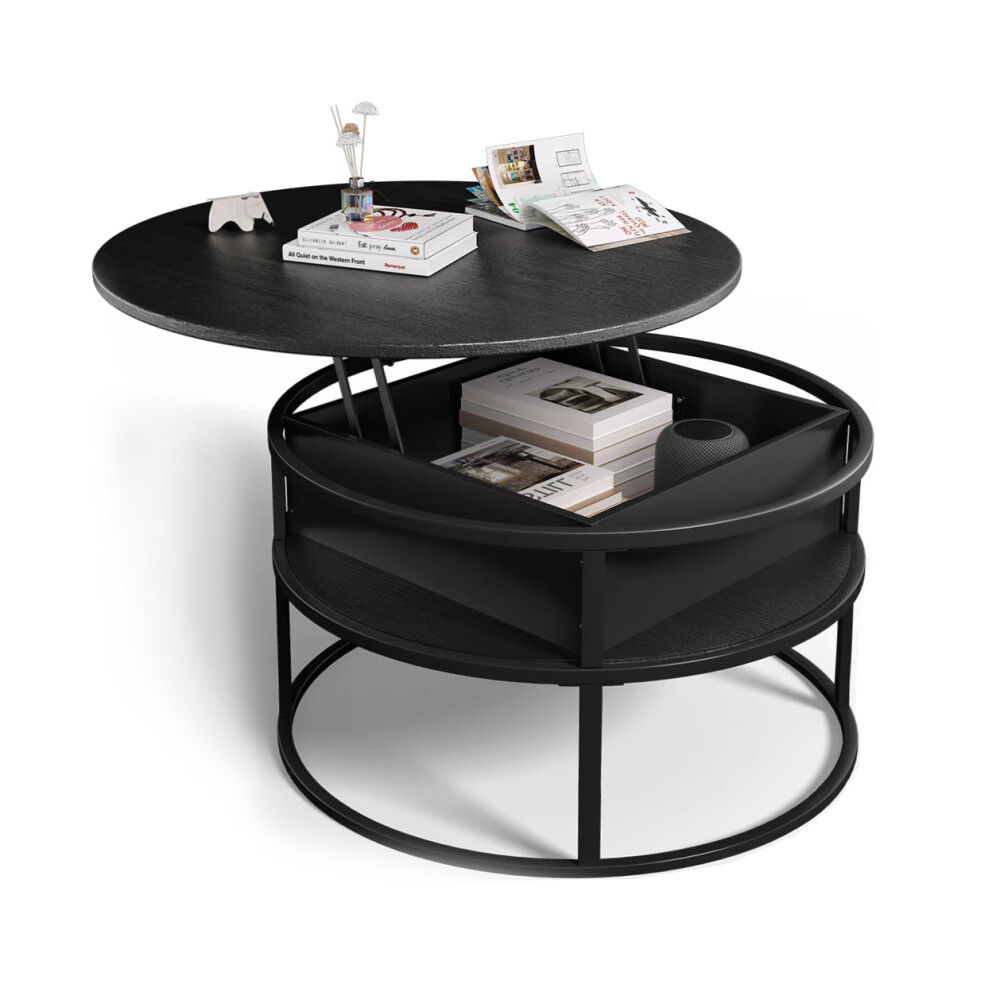 MESA DE LIVING CENTRO AUXILIAR ELEVABLE - TAPA CIRCULAR Color negro