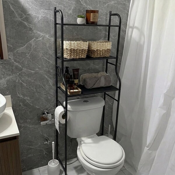 Estantes Armario Mueble Organizador Baño Inodoro Metal Acero Imback Color Negro Estantes Armario Mueble Organizador Baño Inodoro Metal Acero Imback Color Negro