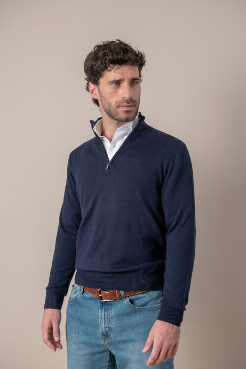 Sweater medio cierre Merino Azul marino
