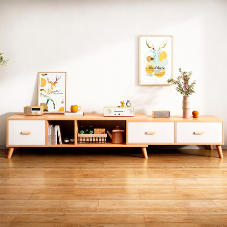 Rack Tv Madera Largo Extensible 120-198Cm De Mdf Ub MARRON-BLANCO