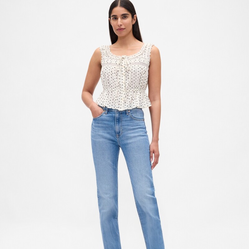 SL LACE TIE FEMME TOP BLACK DOTS