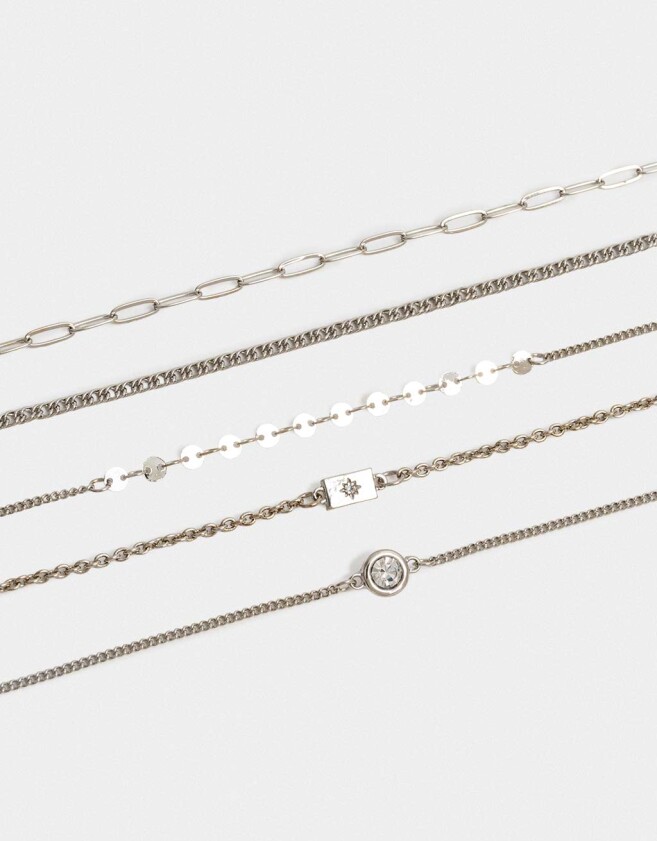 Pulseras Flexibles Sets Multi Cadenas Pulseras Flexibles Sets De Metal - Plateado