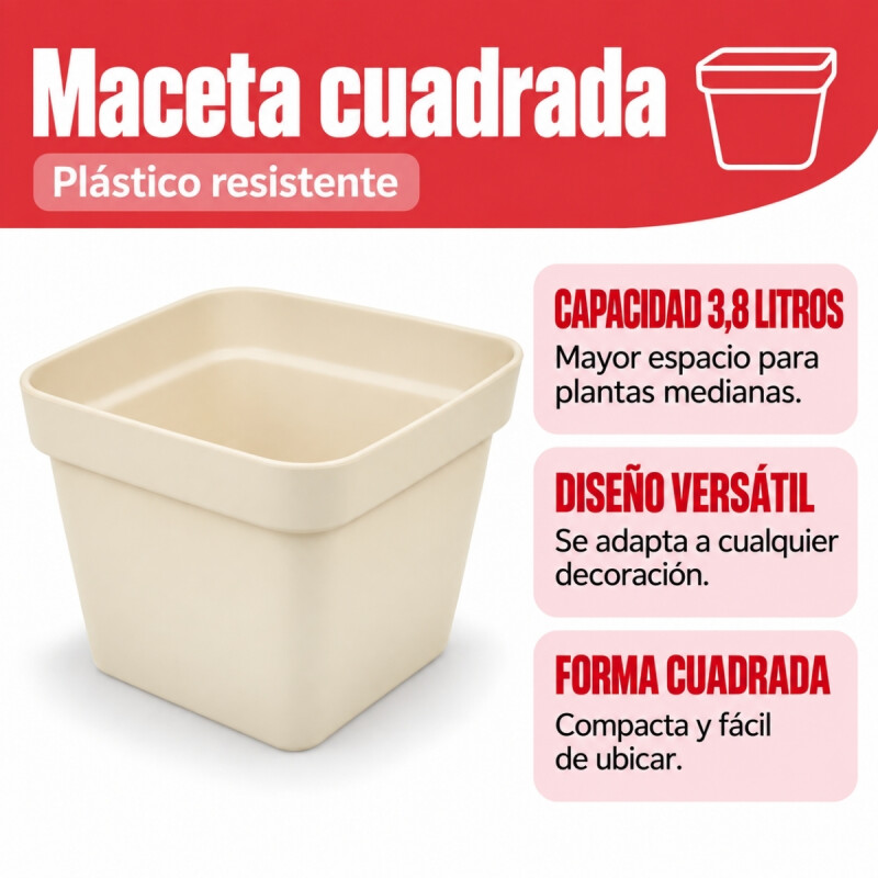 Set x3 Maceta cuadrada 3,8 lts ARENA