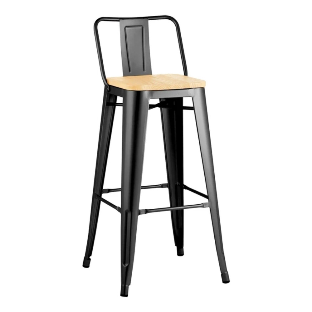 Taburete Con Respaldo Madera - Tolix Negro