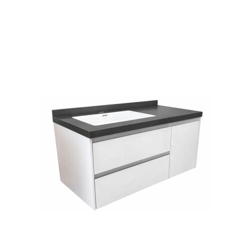 Mueble de baño suspendido Vip Blanco 100cm mesada gris con Bacha de Loza Mueble De Baño Suspendido Vip Blanco 100cm Mesada Gris Con Bacha De Loza