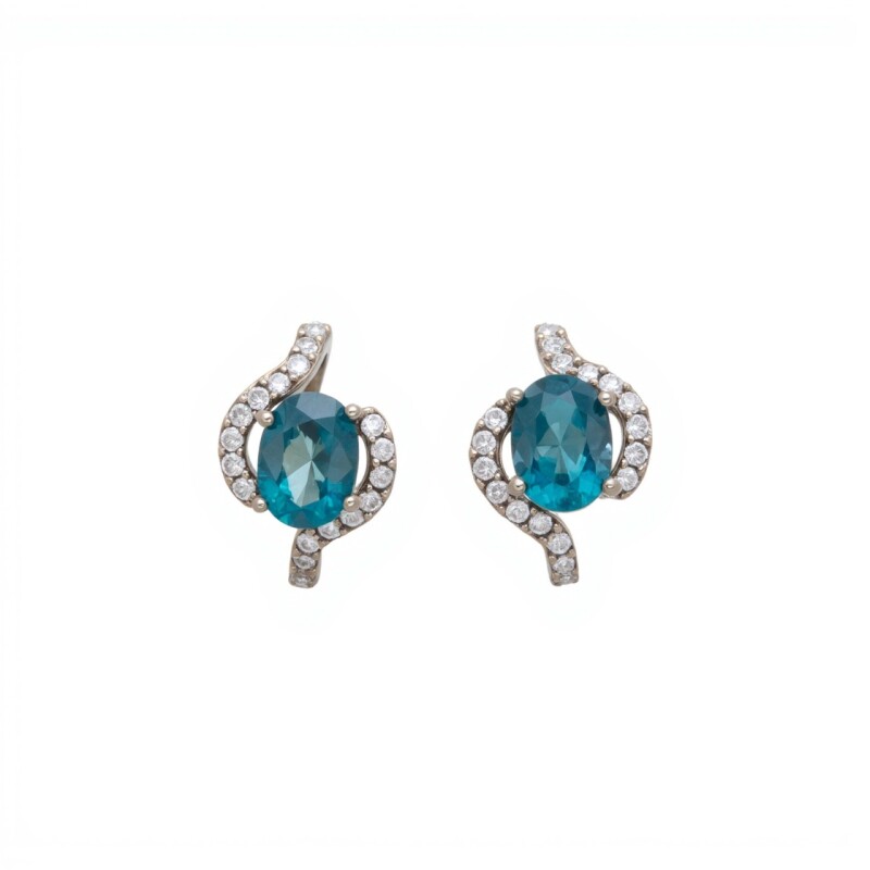 Caravanas Oval-Plata 925-Piedra Aguamarina y zirconia-CA3300 conpiedra