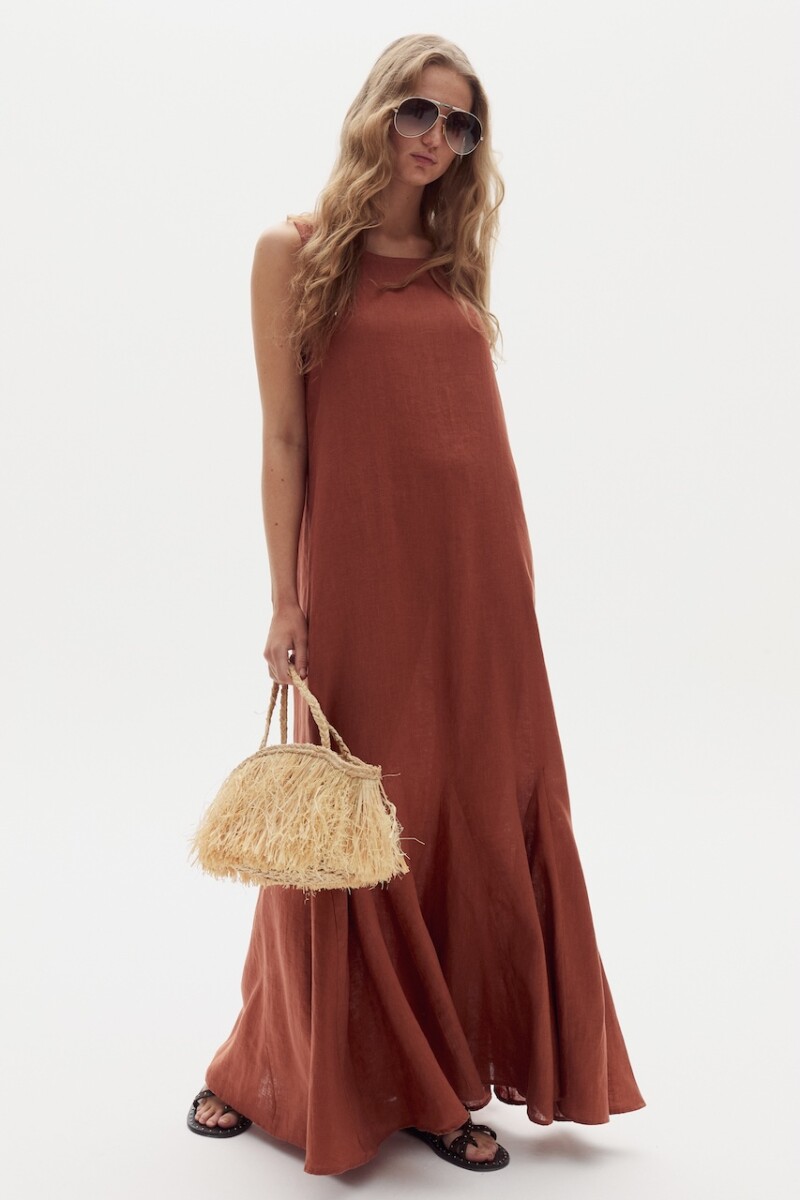 Vestido Largo Alfie en Lino Hazelnut
