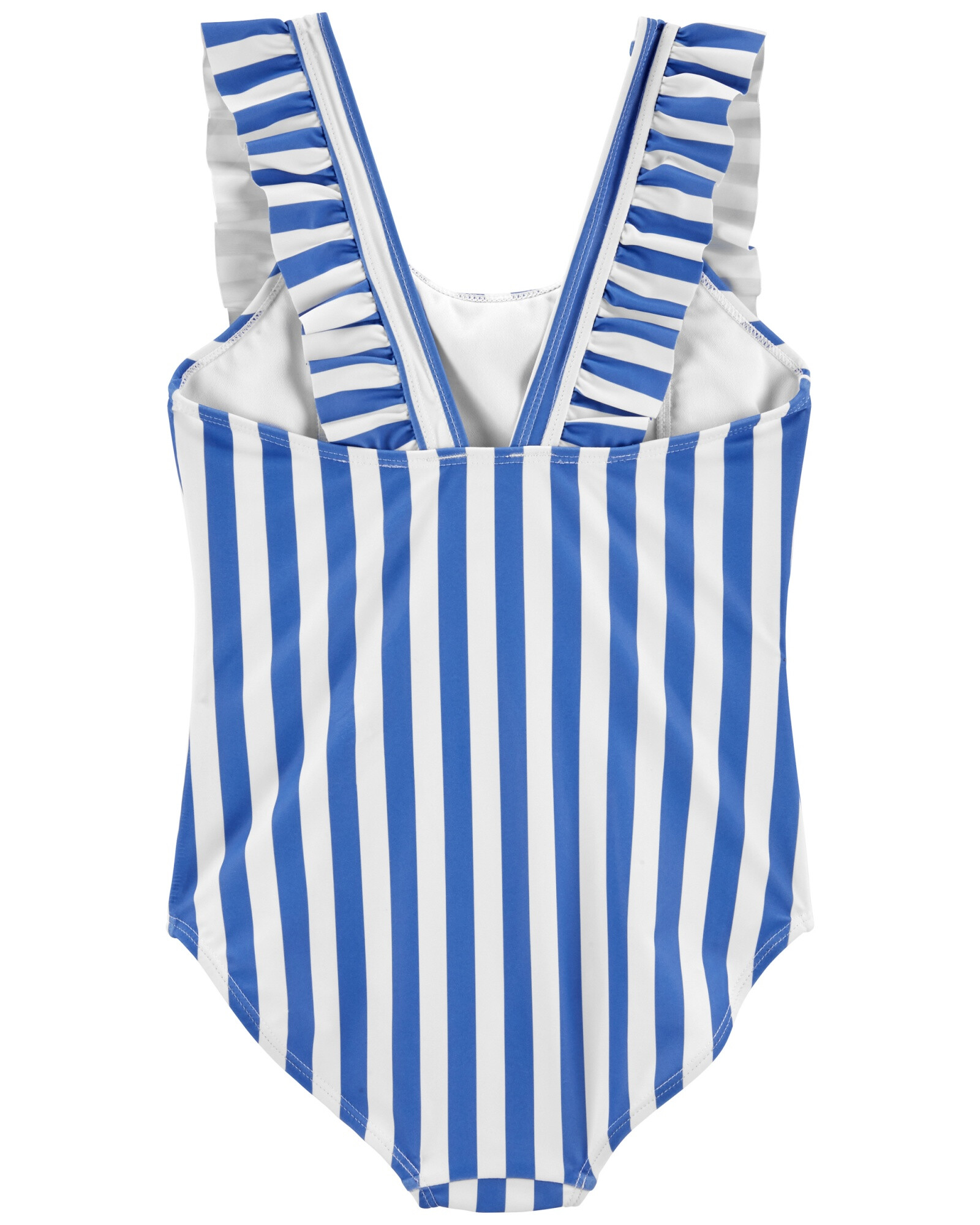 Traje de baño una pieza con protección UPF 50+ con volados y diseño a rayas 0