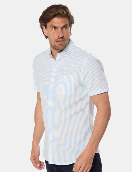 CAMISA DE LINO RAYADA Azul